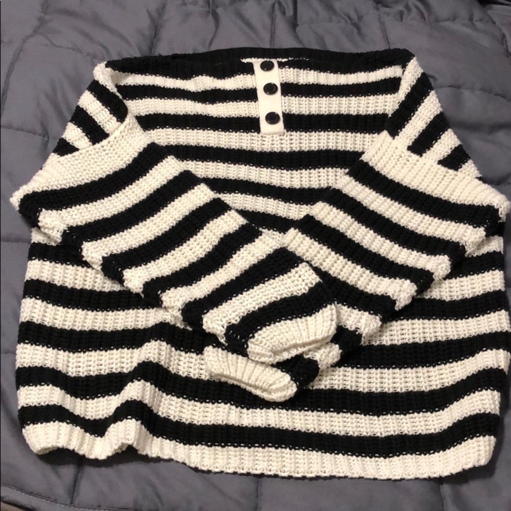 Black white striped knit sweater